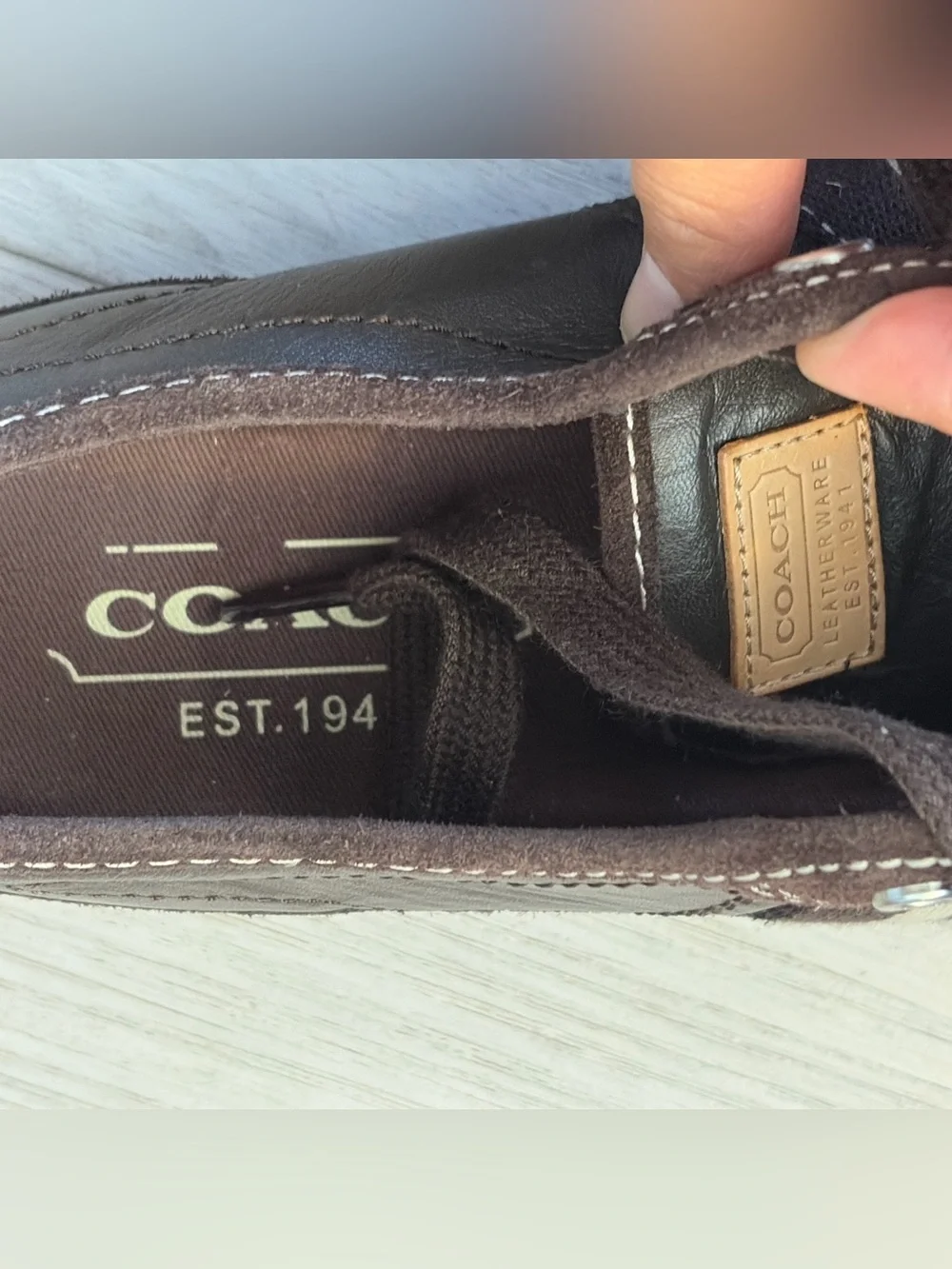 Coach brown leather and suede low top sneakers